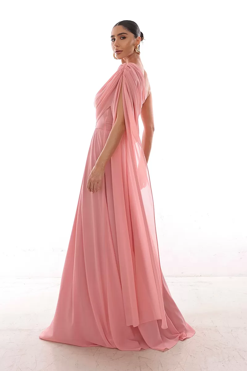 Dot Clothing - Vestido Dot Clothing Longo Capa Drapeada Rosa - 2758ROSA