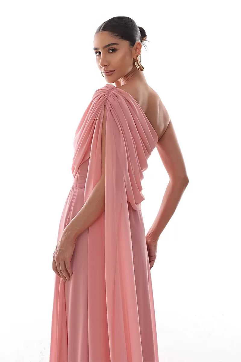 Dot Clothing - Vestido Dot Clothing Longo Capa Drapeada Rosa - 2758ROSA