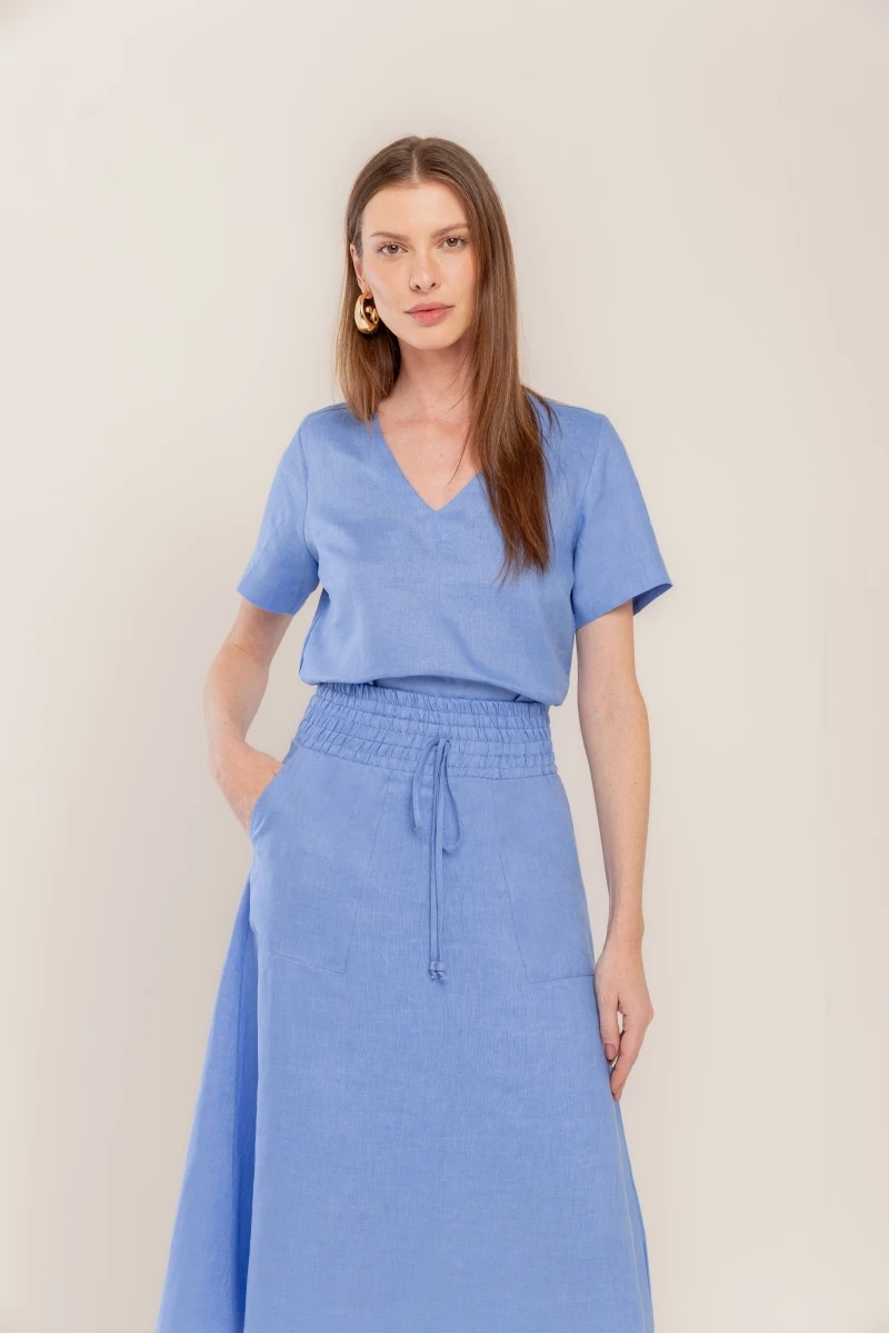 Hidrogênio - PACIFIC BLUE V-NECK BLOUSE - 20348590