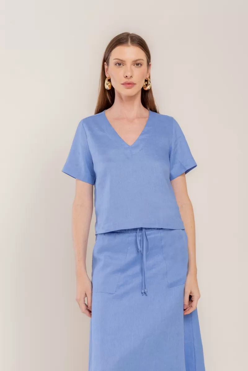 Hidrogênio - PACIFIC BLUE V-NECK BLOUSE - 20348590
