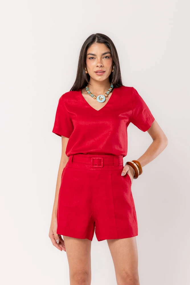 Hidrogênio - BLUSA DE LINHO PURO DECOTE V SAUVIGNON - 20348589