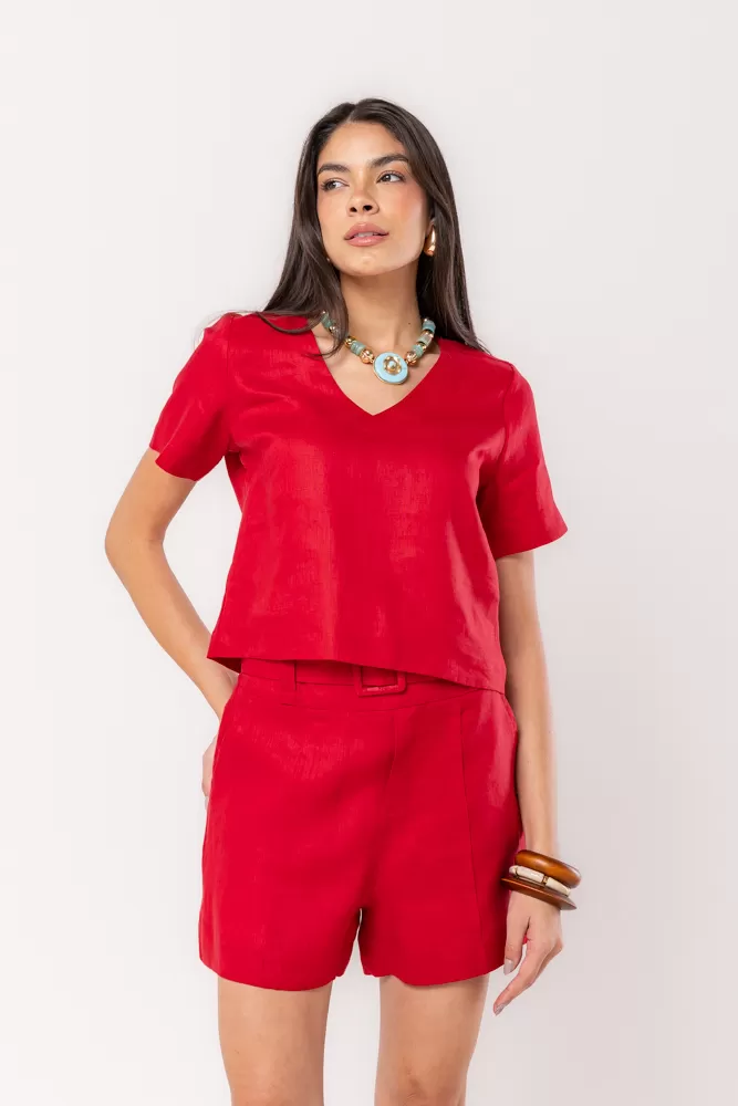 Hidrogênio - BLUSA DE LINHO PURO DECOTE V SAUVIGNON - 20348589