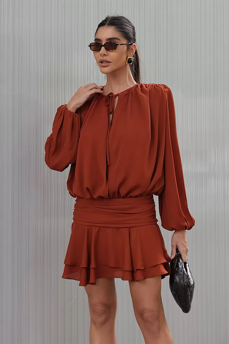 Dot Clothing - Vestido Dot Clothing Curto Saia Dupla Terracota - 2759VERM