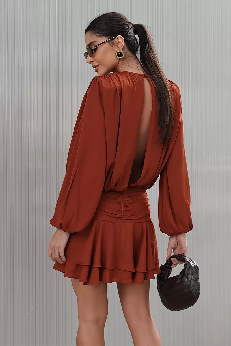 Dot Clothing - Vestido Dot Clothing Curto Saia Dupla Terracota - 2759VERM