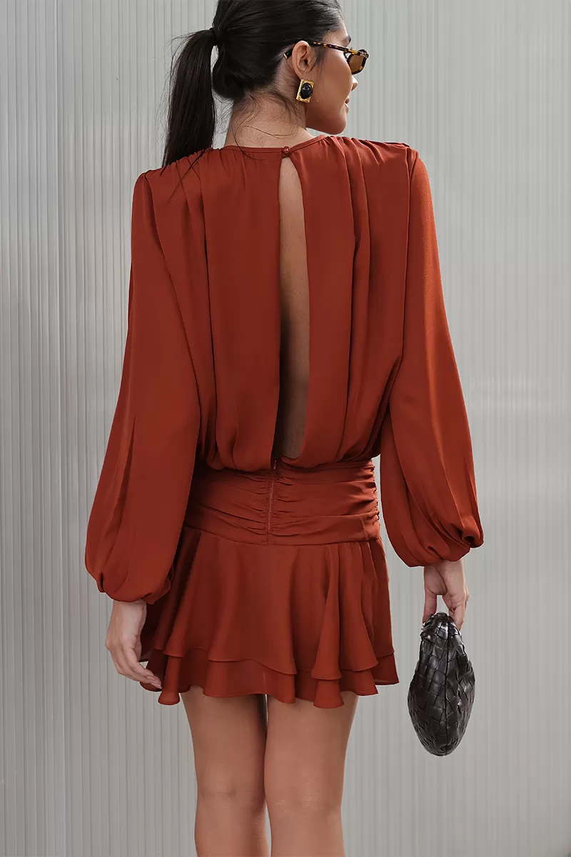 Dot Clothing - Vestido Dot Clothing Curto Saia Dupla Terracota - 2759VERM