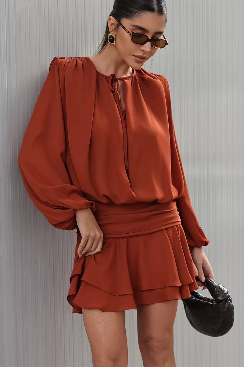 Dot Clothing - Vestido Dot Clothing Curto Saia Dupla Terracota - 2759VERM