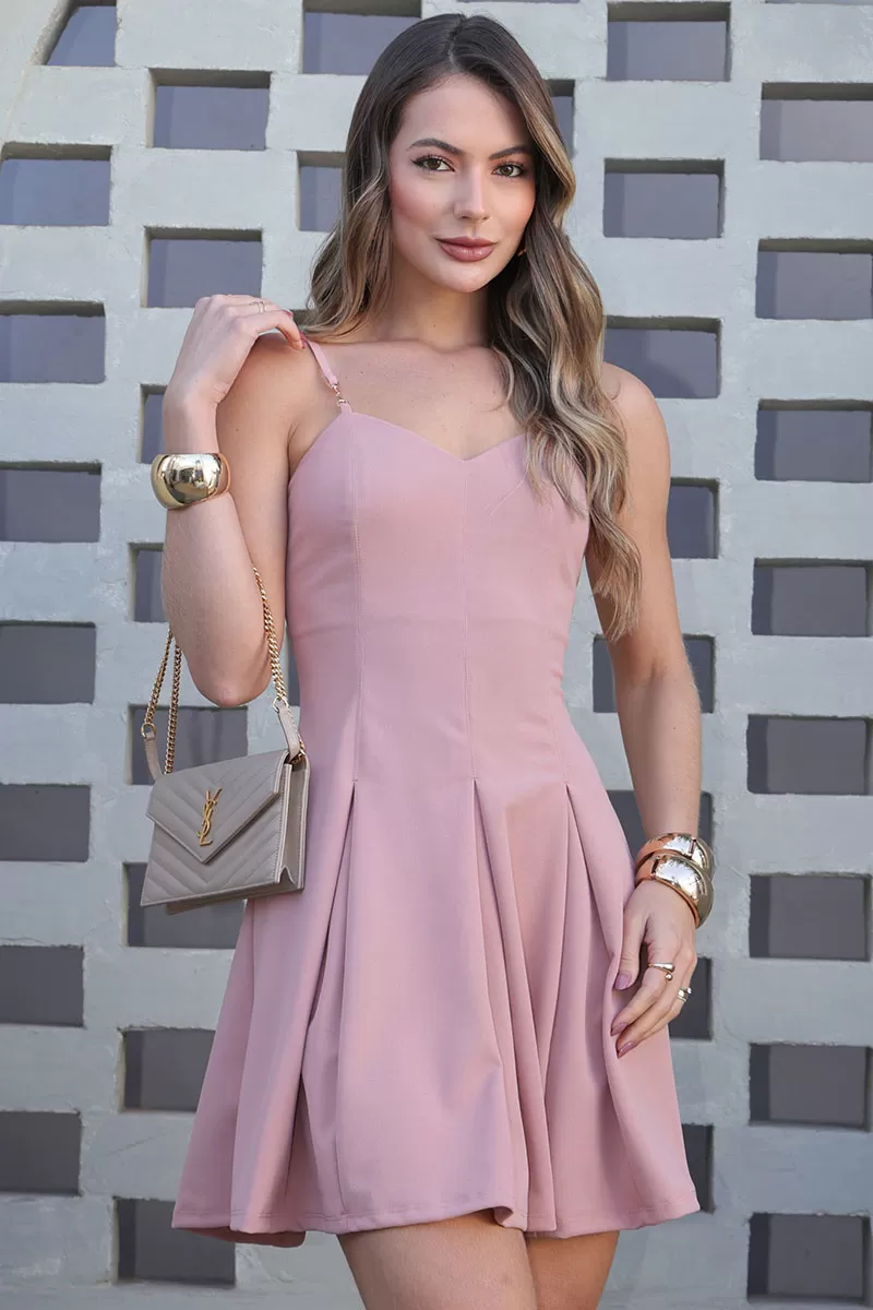 Miss Misses - Anita workout wheeldo dress with pleats and metal detail on the straps in pink - 54594031