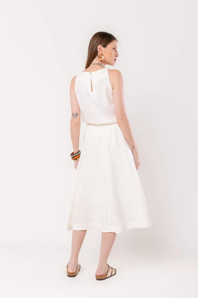 Hidrogênio - REGATA DE LINHO PURO C/ CINTO ROLETE OFF WHITE - 20493018