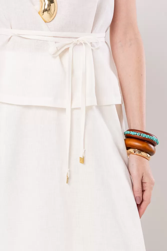 Hidrogênio - REGATA DE LINHO PURO C/ CINTO ROLETE OFF WHITE - 20493018