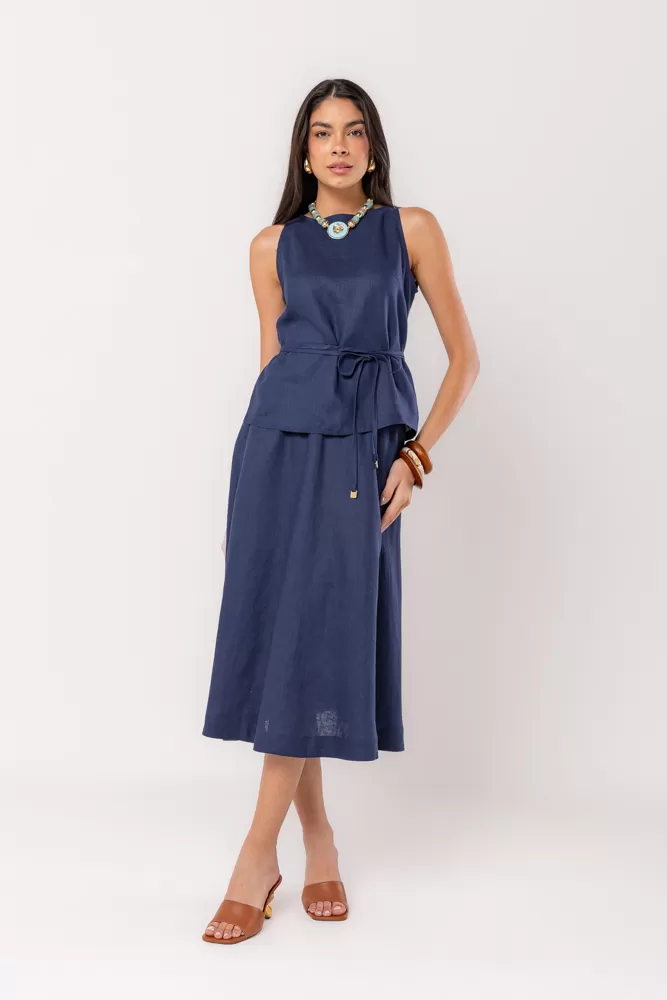 Hidrogênio - Tank Top with Navy Blue Roller Belt - 20493004