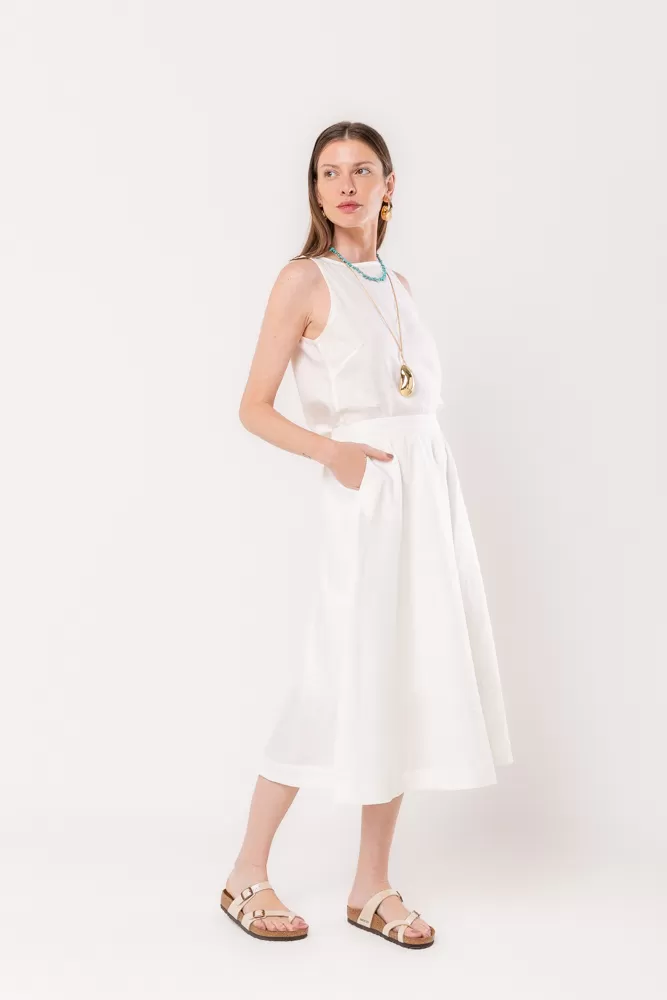 Hidrogênio - SAIA DE LINHO PURO GODE BÁSICA OFF WHITE - 20494018