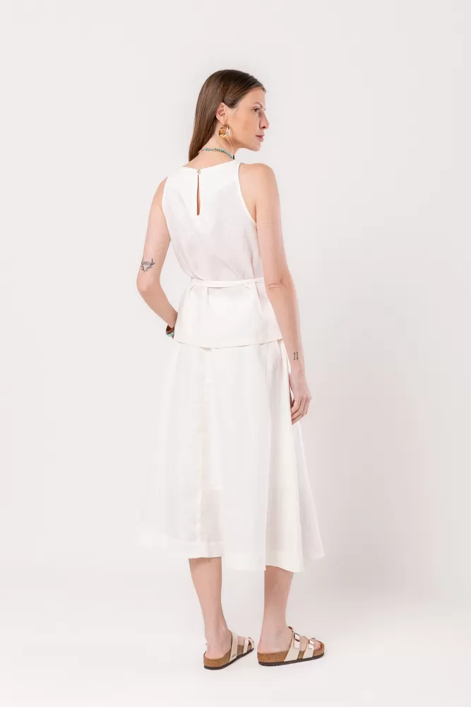 Hidrogênio - SAIA DE LINHO PURO GODE BÁSICA OFF WHITE - 20494018