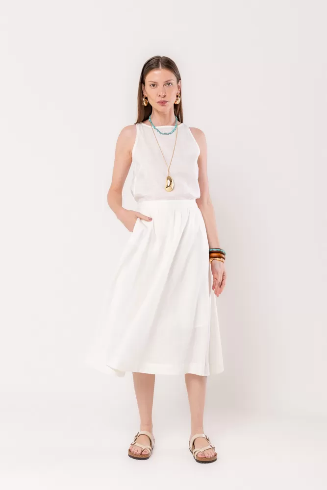 Hidrogênio - SAIA DE LINHO PURO GODE BÁSICA OFF WHITE - 20494018