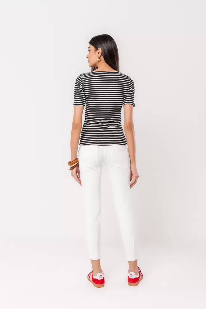 Hidrogênio - BLACK STRIPED V-NECK TOP - 20532001