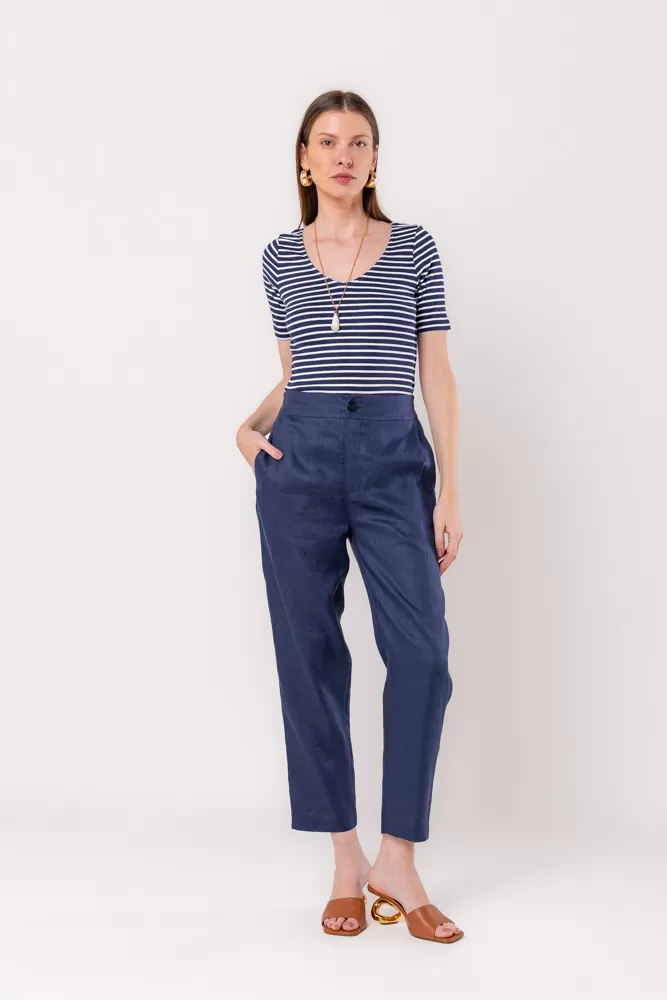 Hidrogênio - NAVY STRIPED V-NECK BLOUSE - 20532004