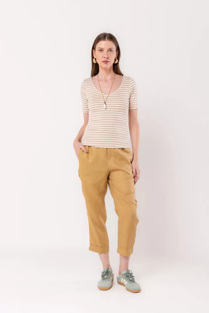 Hidrogênio - NATURAL STRIPED V-NECK TOP - 20532182
