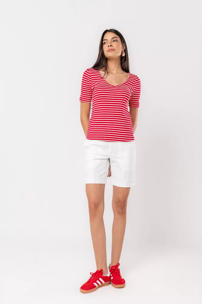 Hidrogênio - RED STRIPED V-NECK TOP - 20532008