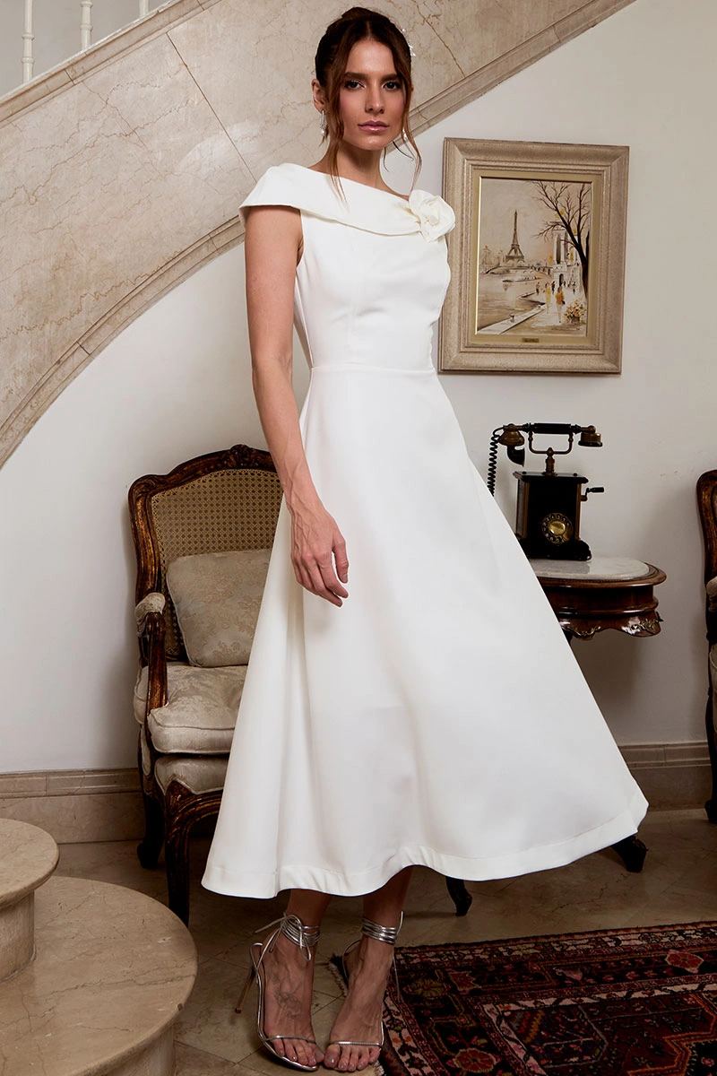 Miss Misses - Vestido Hilda Midi Evasê Off White - 54592030