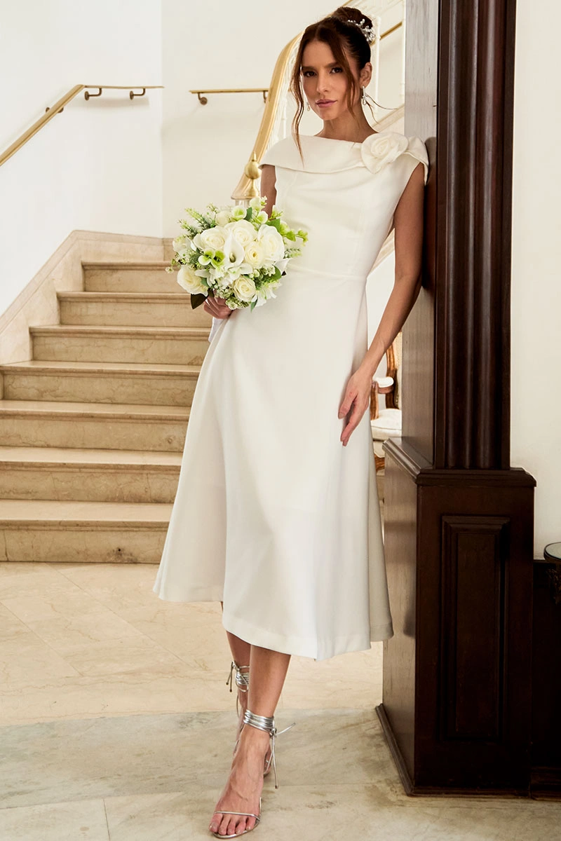 Miss Misses - Vestido Hilda Midi Evasê Off White - 54592030