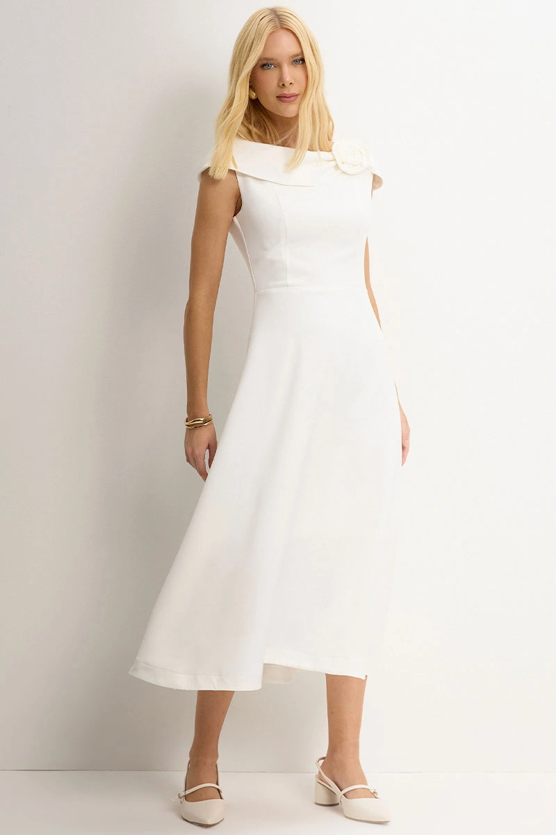 Miss Misses - Vestido Hilda Midi Evasê Off White - 54592030