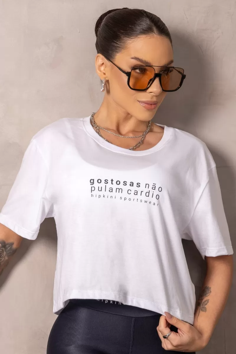 Hipkini - Cropped Brighten White fitness T-Shirt with silk - 33331204