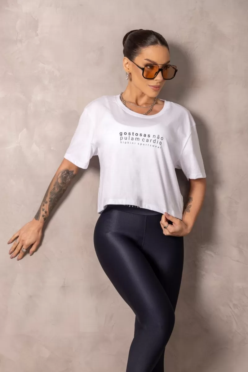 Hipkini - Cropped Brighten White fitness T-Shirt with silk - 33331204