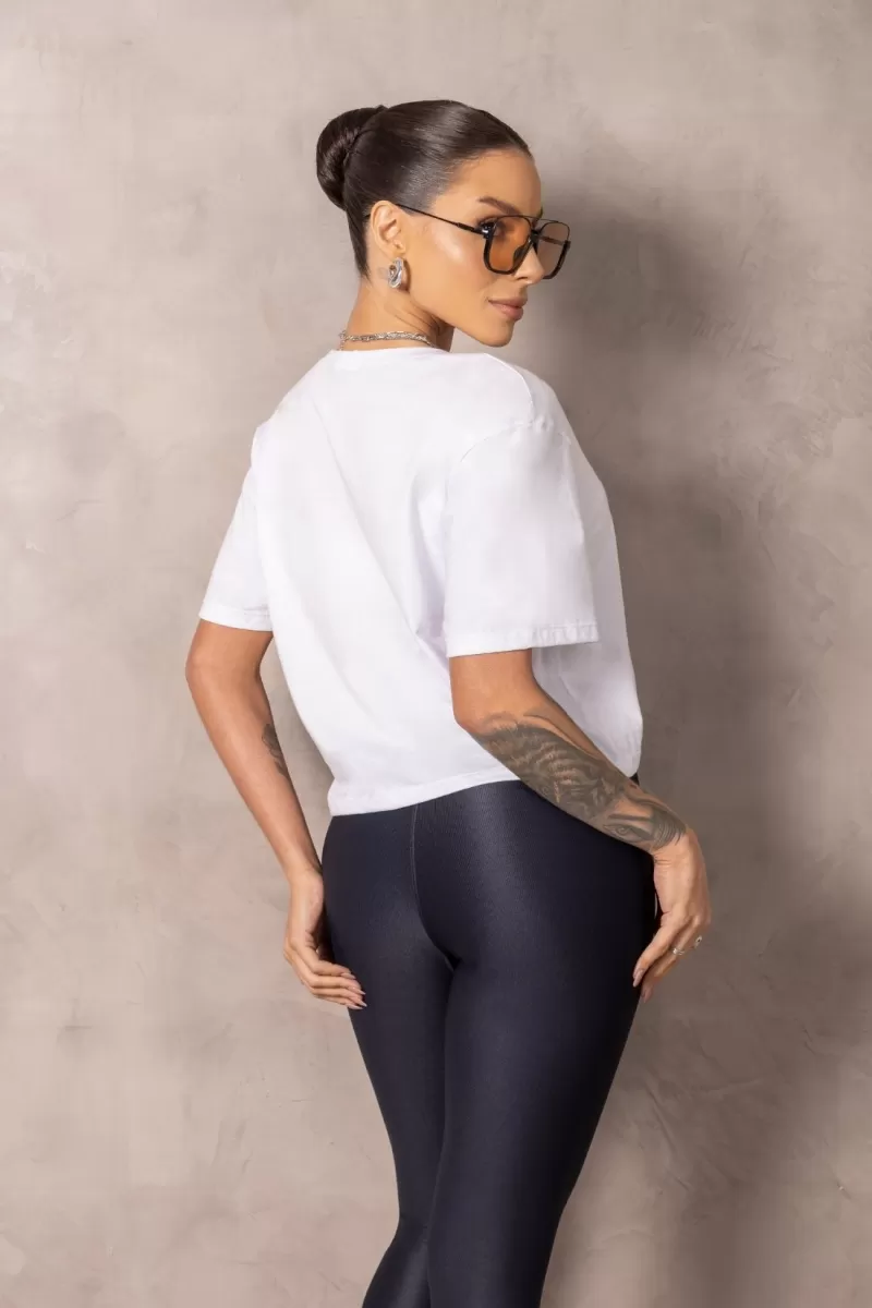 Hipkini - Cropped Brighten White fitness T-Shirt with silk - 33331204