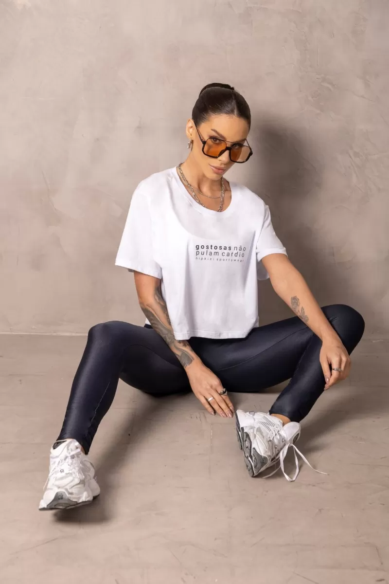 Hipkini - Cropped Brighten White fitness T-Shirt with silk - 33331204