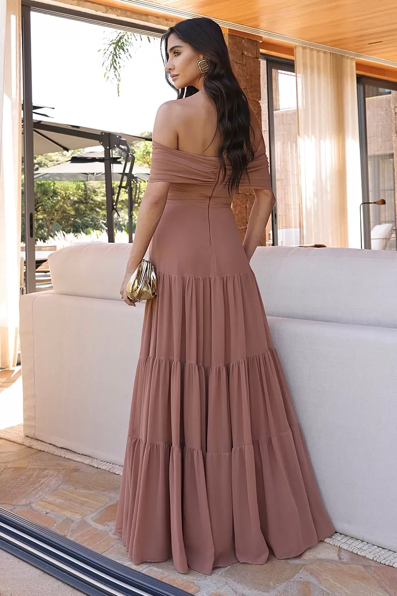 Dot Clothing - Dot Clothing Long Off-the-Shoulder Rose Dress - 1850ROSE