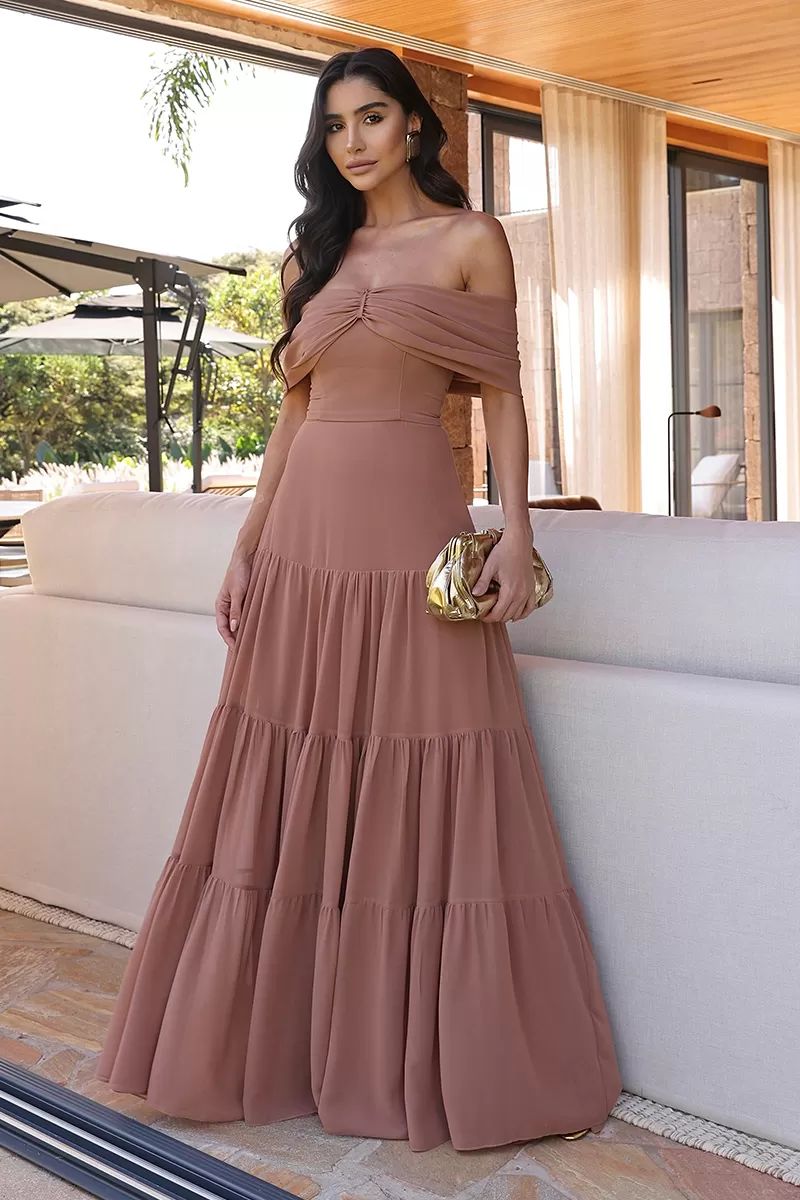 Dot Clothing - Dot Clothing Long Off-the-Shoulder Rose Dress - 1850ROSE