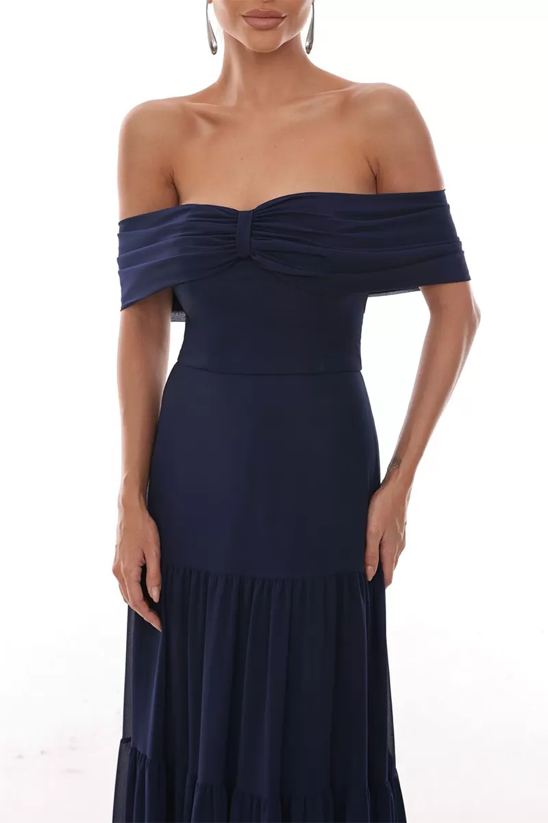 Dot Clothing - Vestido Dot Clothing Longo Ombro a Ombro Azul Escuro - 1850AZULESC