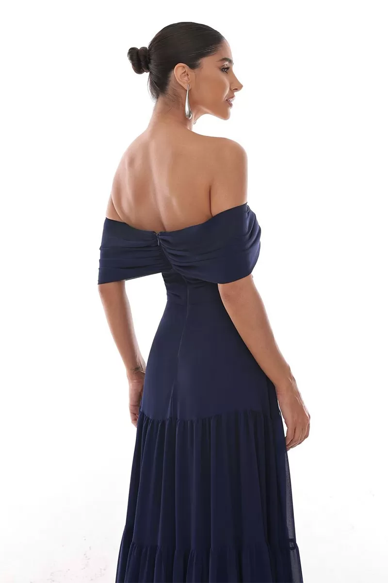 Dot Clothing - Vestido Dot Clothing Longo Ombro a Ombro Azul Escuro - 1850AZULESC