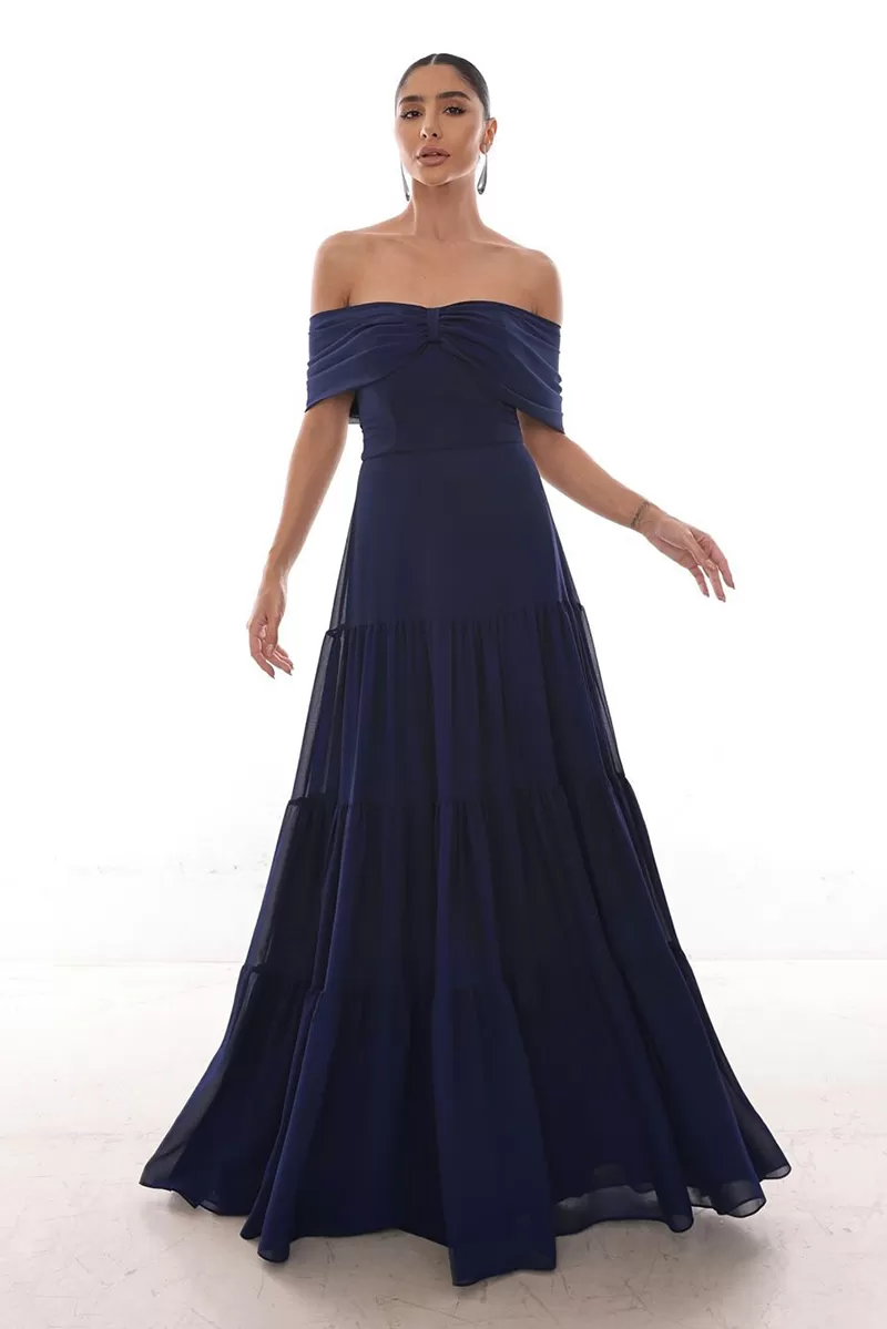 Dot Clothing - Dress Dot Clothing Long Off Shoulder Dark Blue - 1850AZULESC