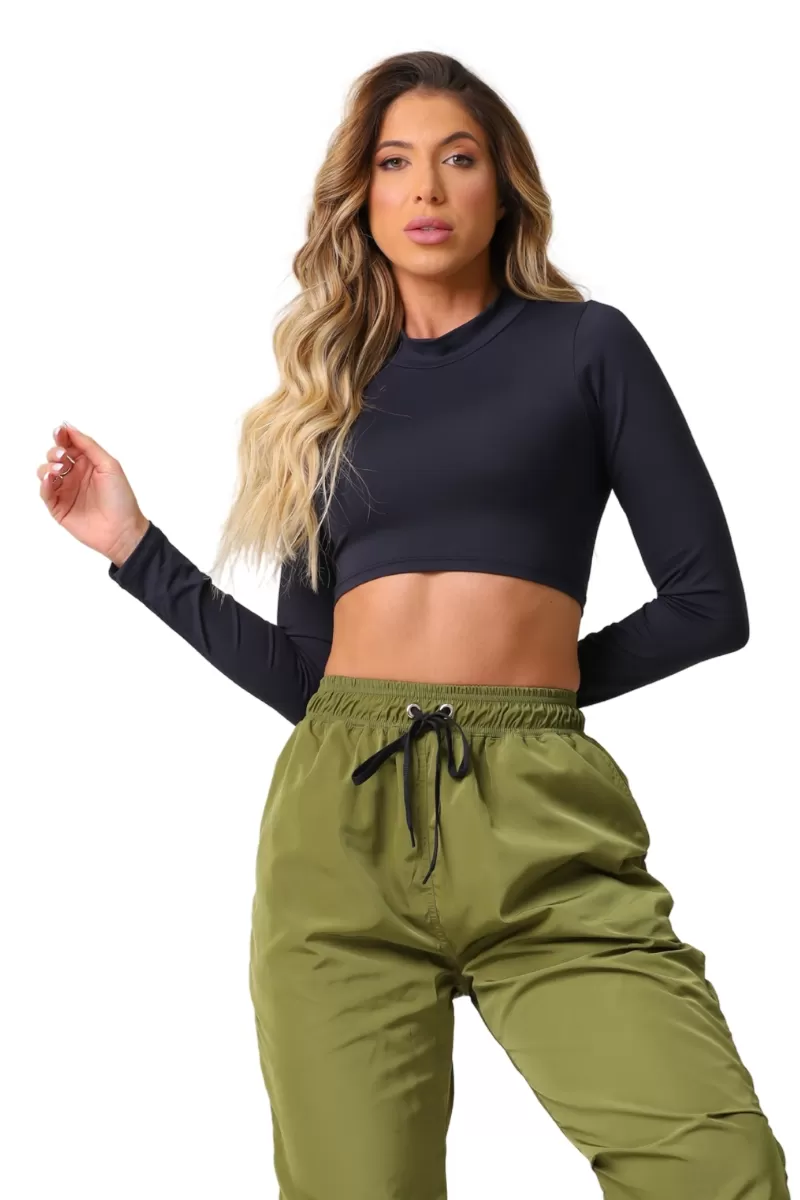 Garotafit - Cropped Bold Preto - BL243A