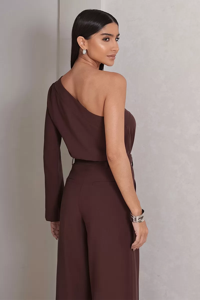 Dot Clothing - Set Dot Clothing Pantalona Shirt One Shoulder Brown - 2756MARROM