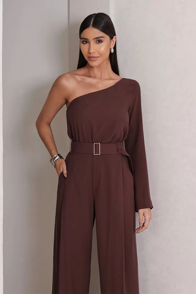 Dot Clothing - Set Dot Clothing Pantalona Shirt One Shoulder Brown - 2756MARROM
