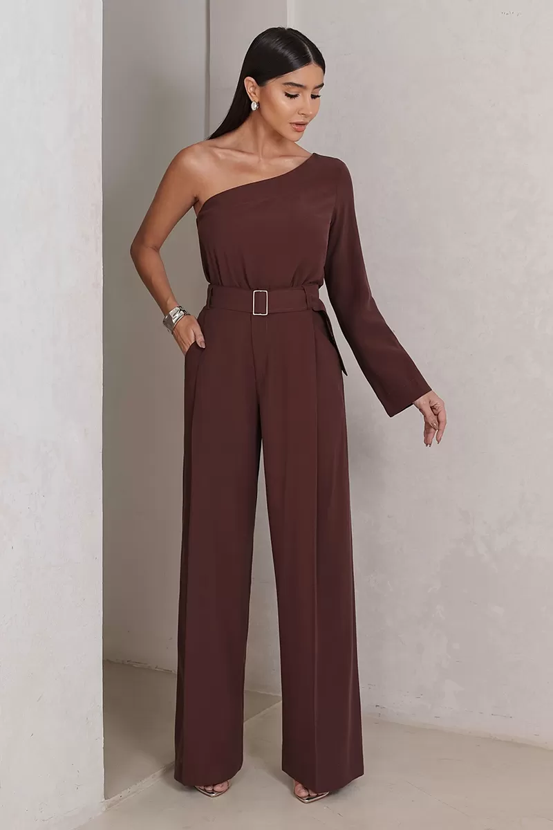 Dot Clothing - Set Dot Clothing Pantalona Shirt One Shoulder Brown - 2756MARROM