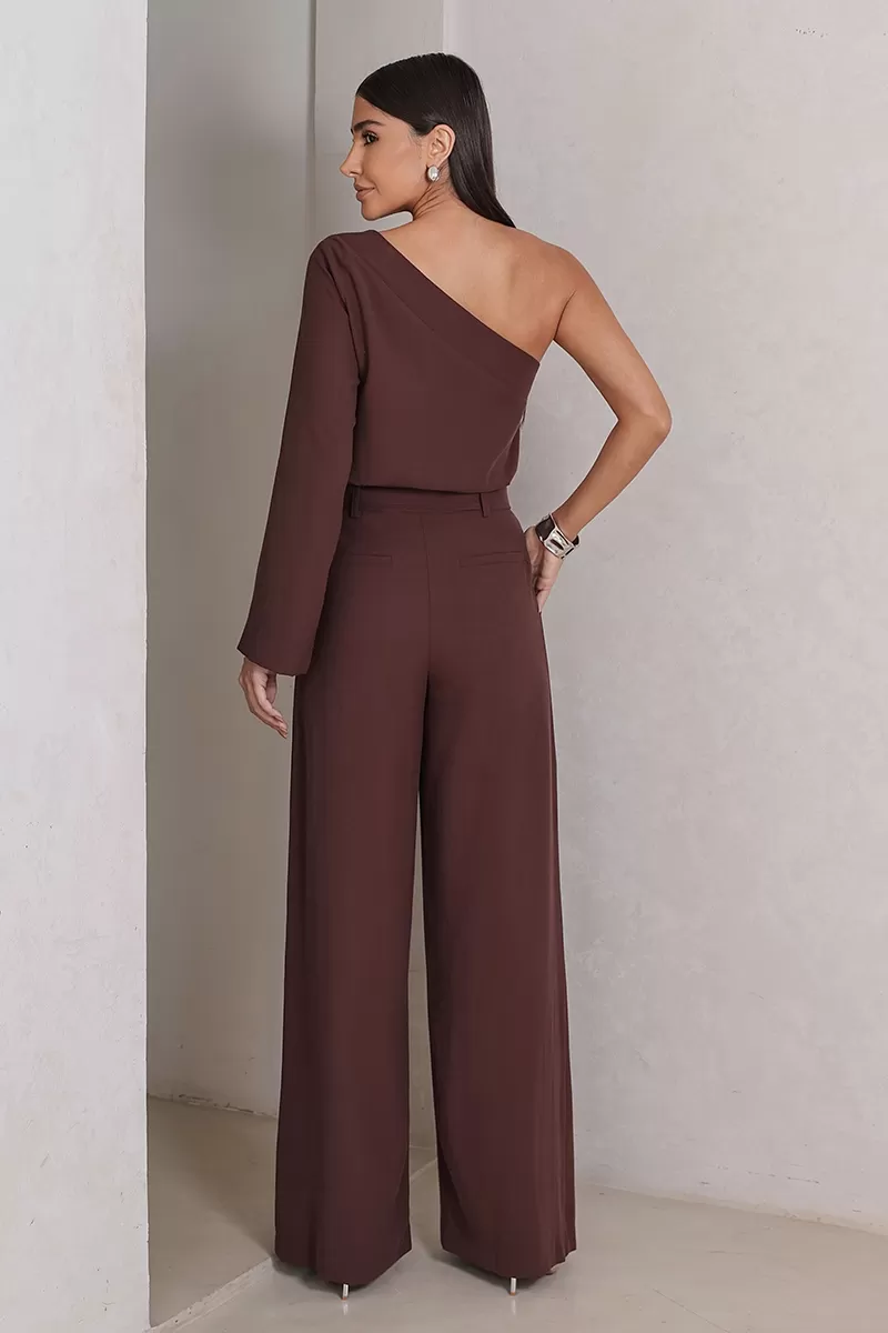 Dot Clothing - Set Dot Clothing Pantalona Shirt One Shoulder Brown - 2756MARROM