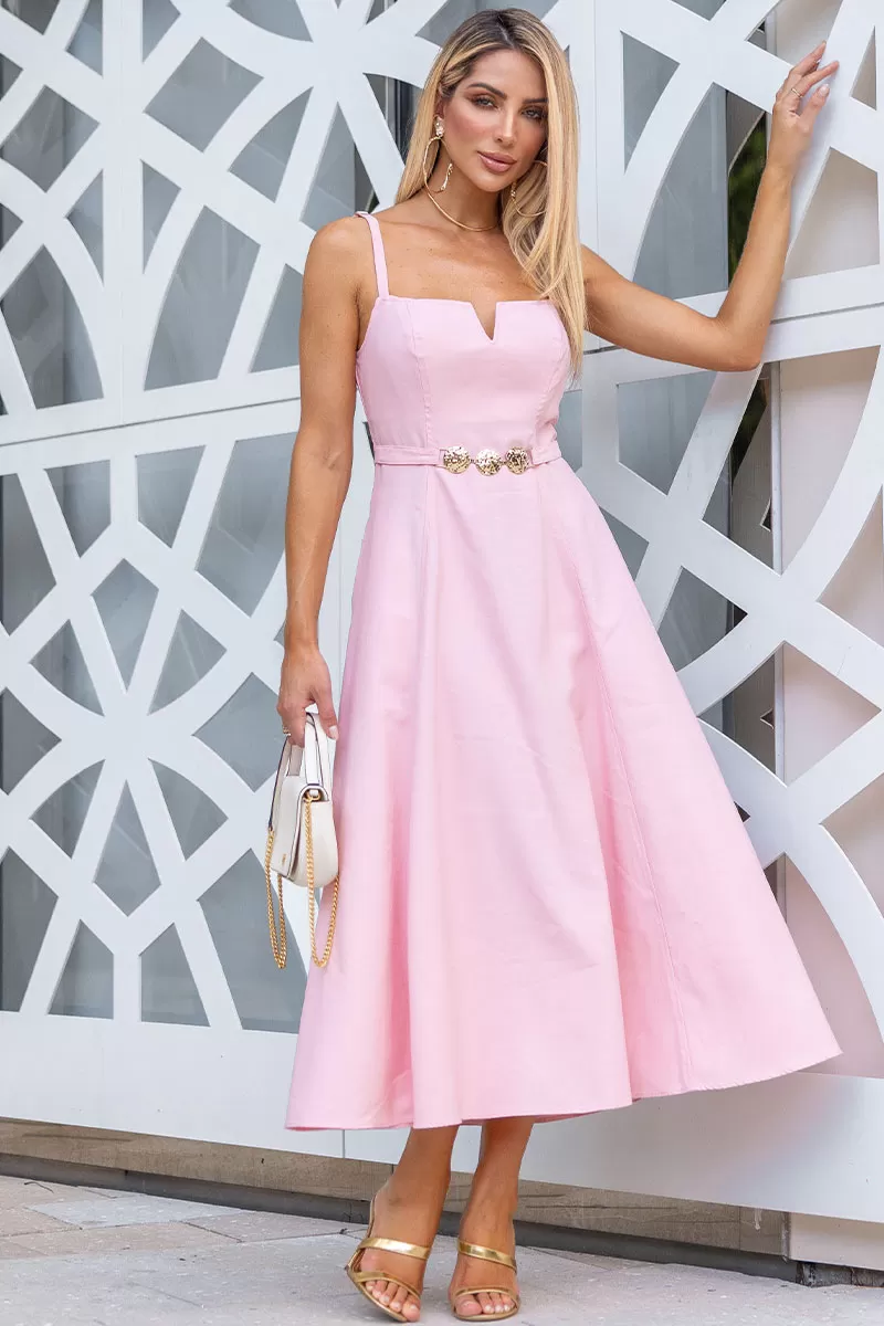 Miss Misses - Dress Blace C/V Neckline/Straps Metal Detail On The Front Pink - 54621060