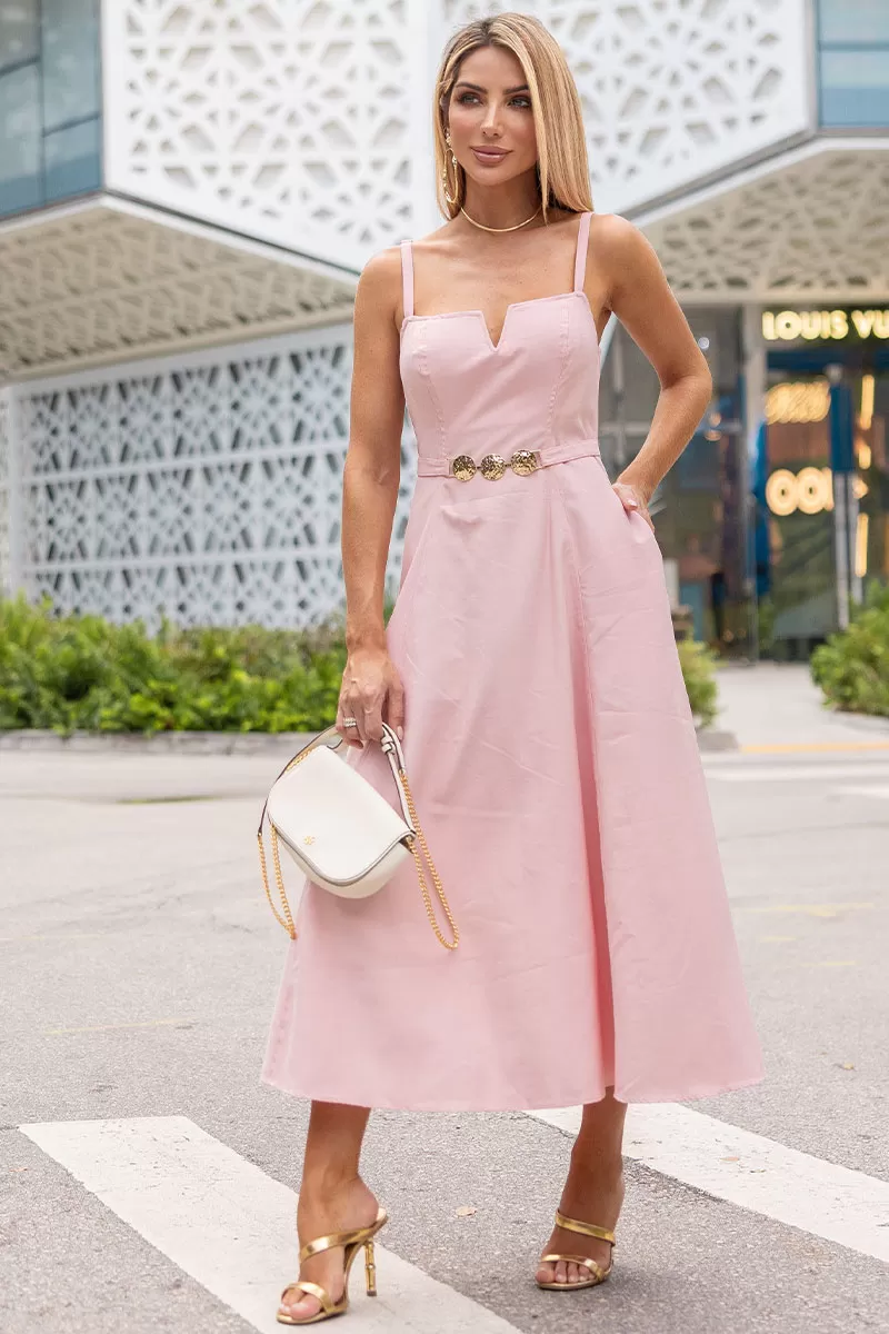 Miss Misses - Dress Blace C/V Neckline/Straps Metal Detail On The Front Pink - 54621060