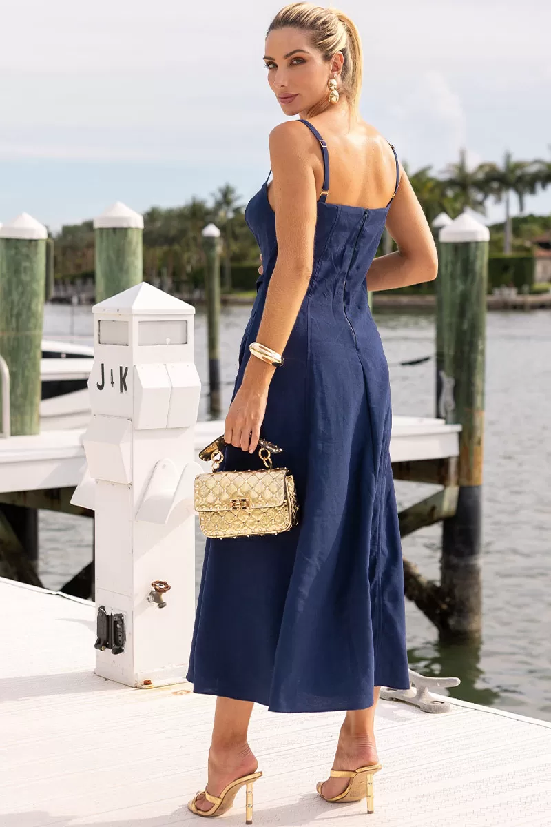 Miss Misses - Dress Blace C/V Neckline/Straps Metal Detail On The Front Navy Blue - 54621004