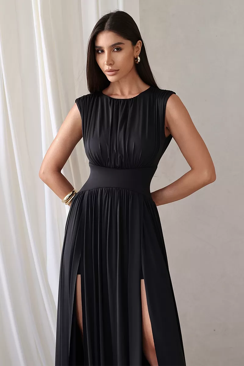 Dot Clothing - Dot Clothing Long Dress with 2 Slits in Black - 2776PRETO