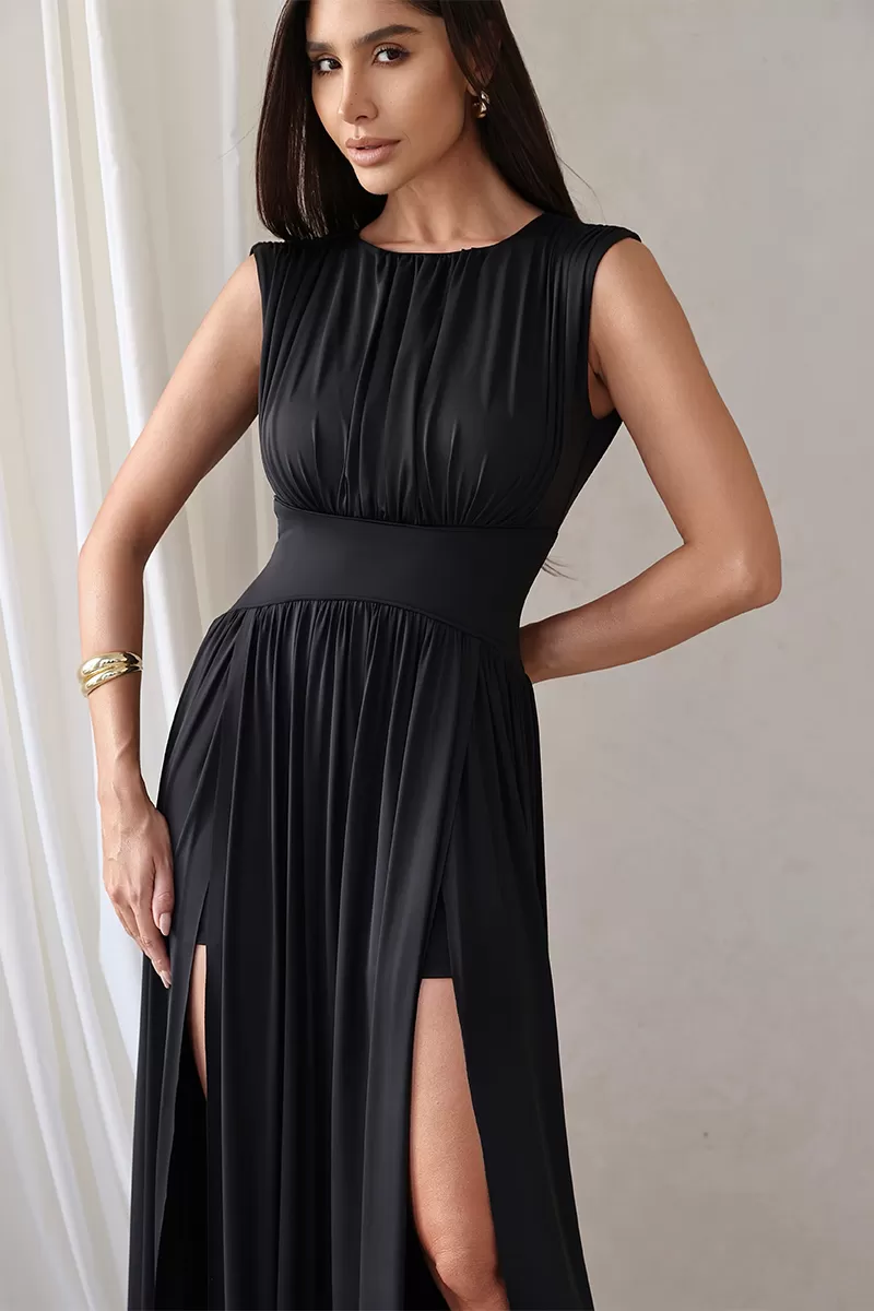 Dot Clothing - Dot Clothing Long Dress with 2 Slits in Black - 2776PRETO