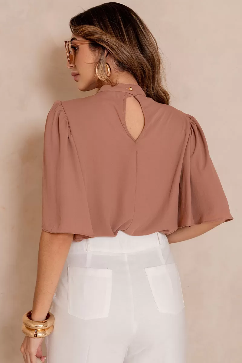 Miss Misses - Cleide Crepe Shirt with Metal Detail Caramel Collar - 54622134