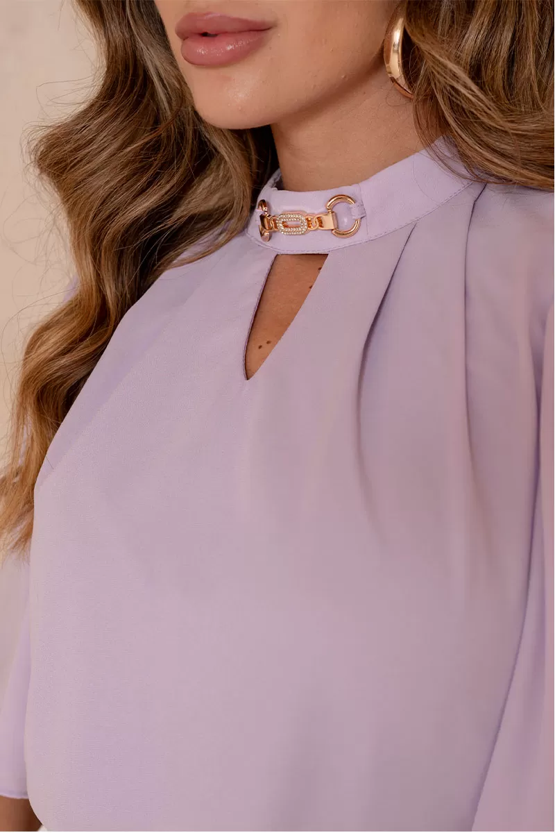 Miss Misses - Cleide Crepe Shirt with Metal Detail and Lilac Collar - 54622050