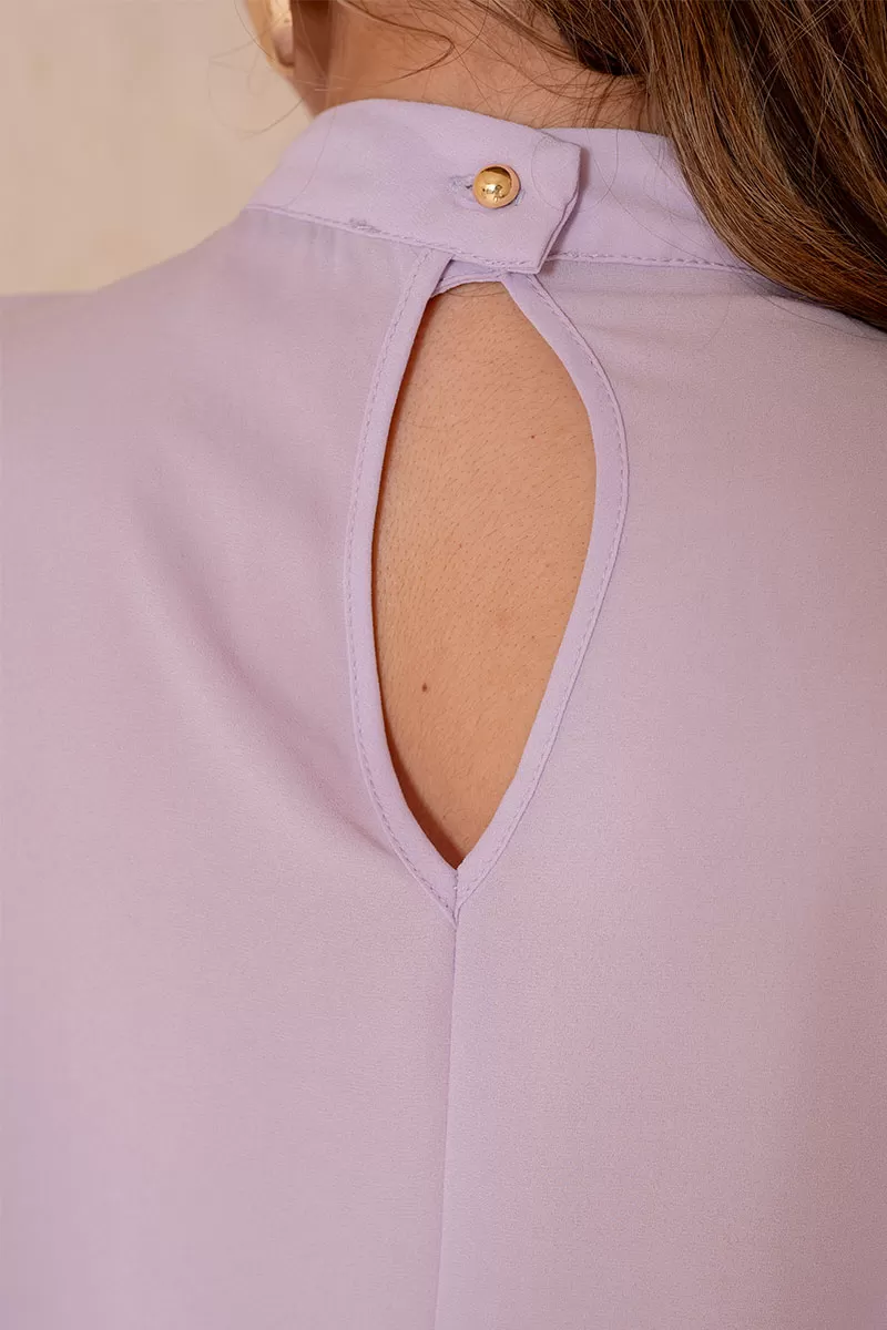 Miss Misses - Cleide Crepe Shirt with Metal Detail and Lilac Collar - 54622050