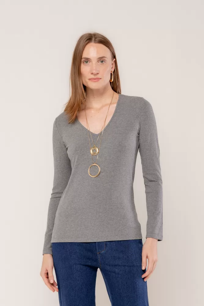 Hidrogênio - LONG SLEEVE V-NECK BLOUSE MIXED - 18235014