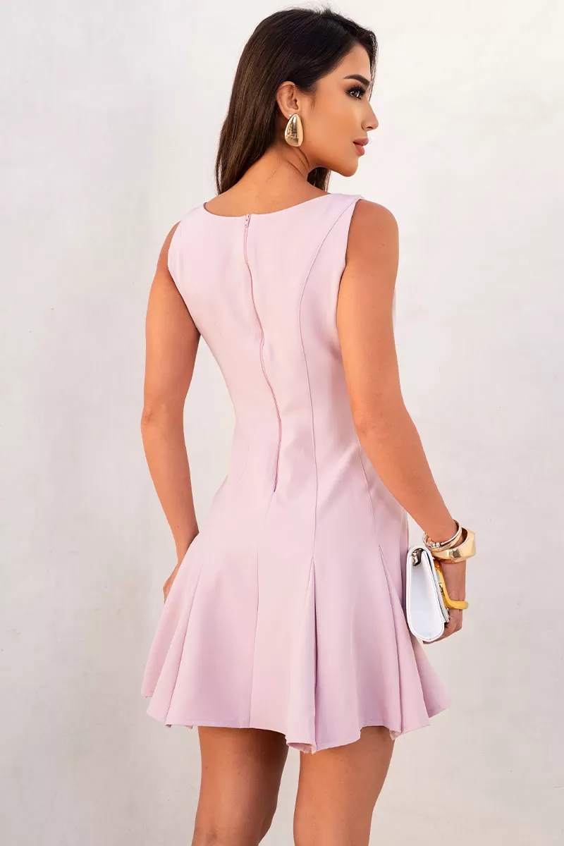 Miss Misses - Greice Evase Dress with Pleats and Pink Zipper - 54630060