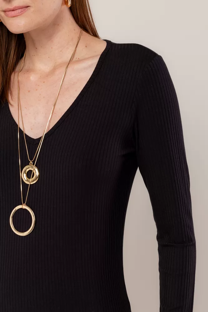 Hidrogênio - BLACK LONG SLEEVE V-NECK BLOUSE - 18235001