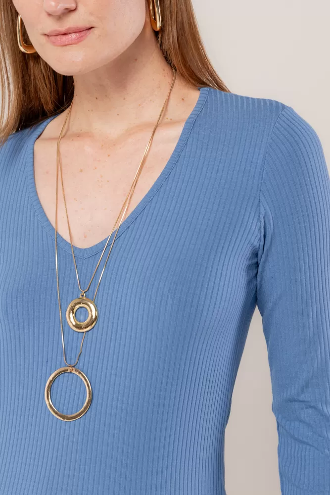 Hidrogênio - Long-sleeved blouse with V-neck, blue. - 18235015